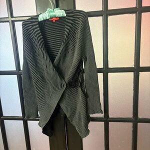 LO RI Wool Blend Waterfall Cardigan Drape Open Front Sweater Black M